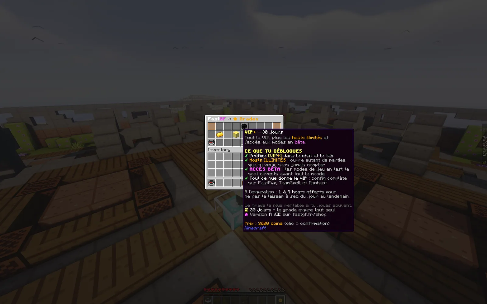 Le menu des grades, dans la boutique du lobby (2/3)