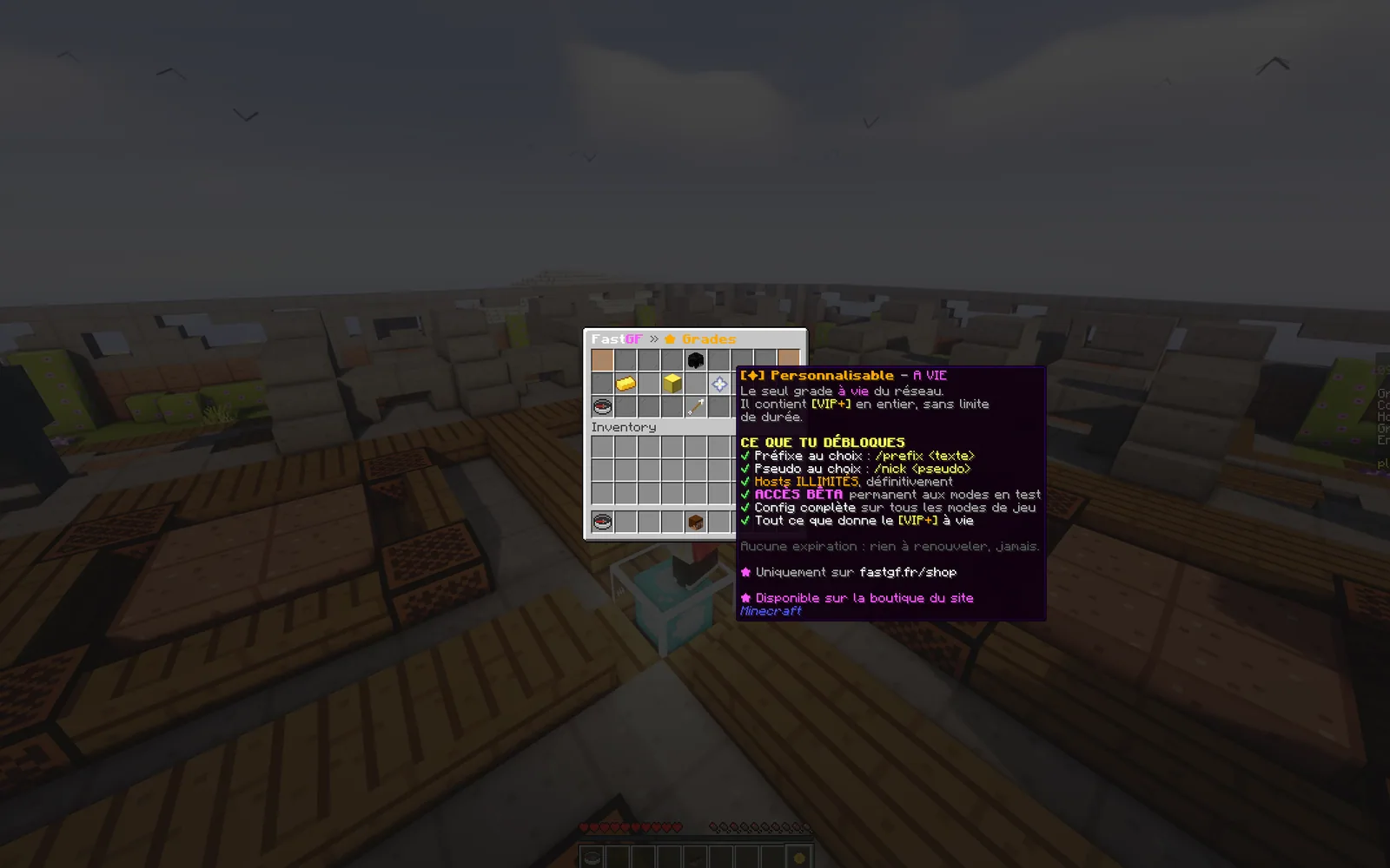 Le menu des grades, dans la boutique du lobby (3/3)