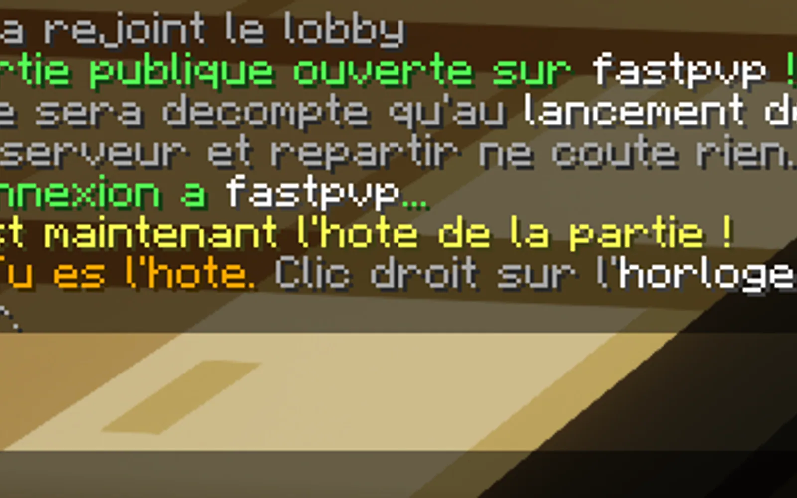 Le message reçu à l'ouverture d'une partie